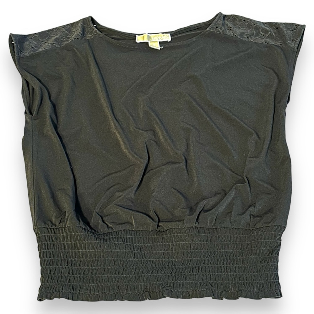🎉HOST PICK🎉EUC✨MICHAEL Michael Kors Black Cap Sleeve Smocked Waist Top | Small